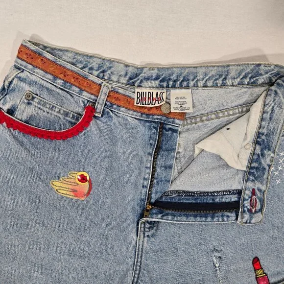 VINTAGE 90s UPCYCLE Handmade Patchwork Super Girly BOHO Baggy Capri Jean Size 12 - Picture 6 of 17